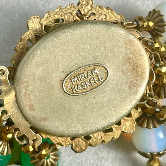 Vintage Miriam Haskell Green Bracelet, Gold tone … - image 5