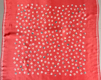 Vintage Anne Klein Silk Scarf: Red Orange Circle Print, 21" Square