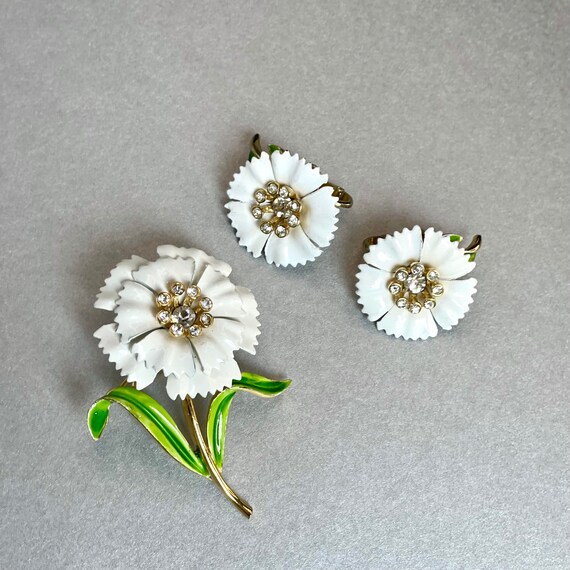 Buy Vintage Crown Trifari Enamel Carnation Brooch and Earrings Set