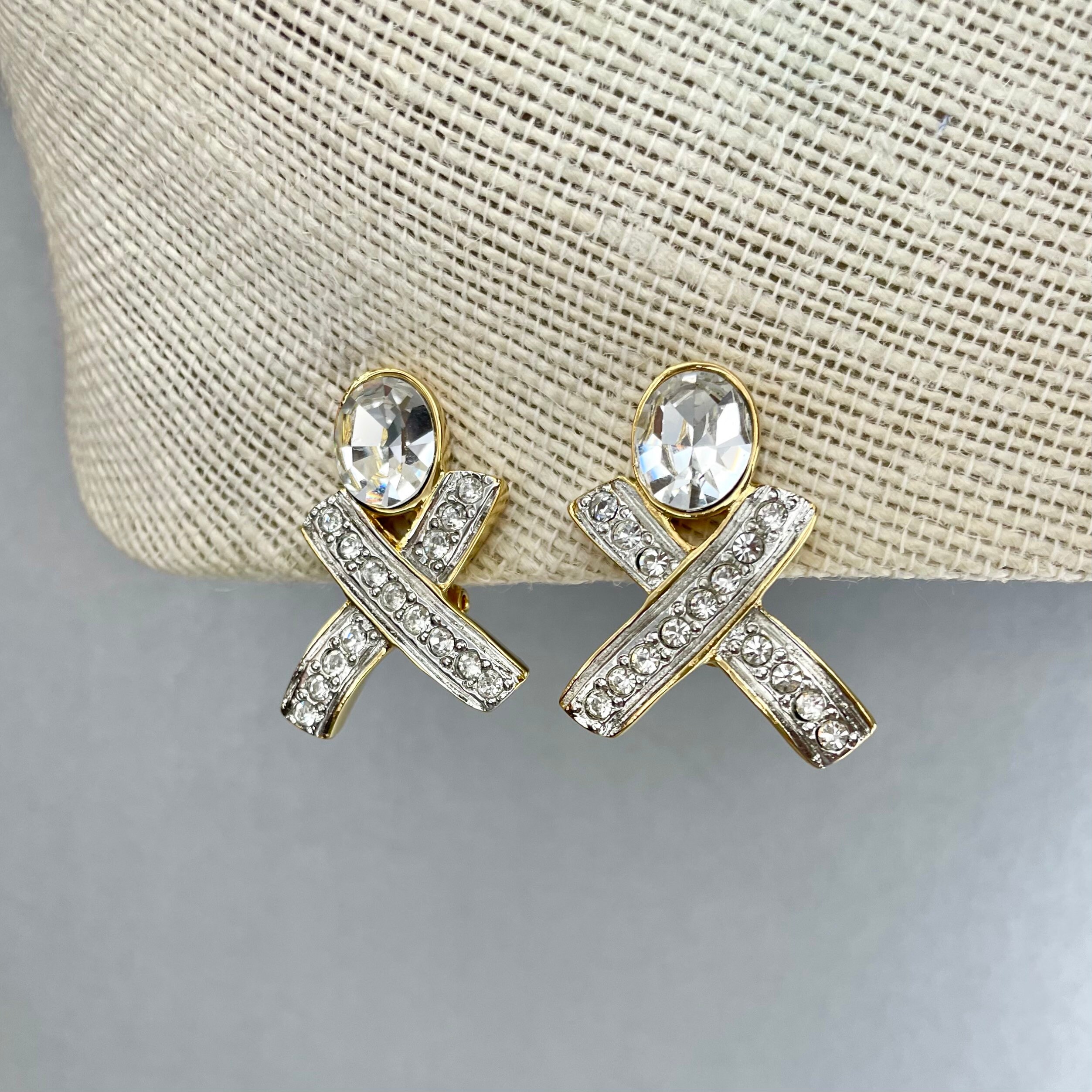 Rare Vintage French Les Bernard Inc Crystal Rhinestone Hair Clip Vintage Les Bernard Rhinestone Clip on Earrings: Gold Silver  main image 3