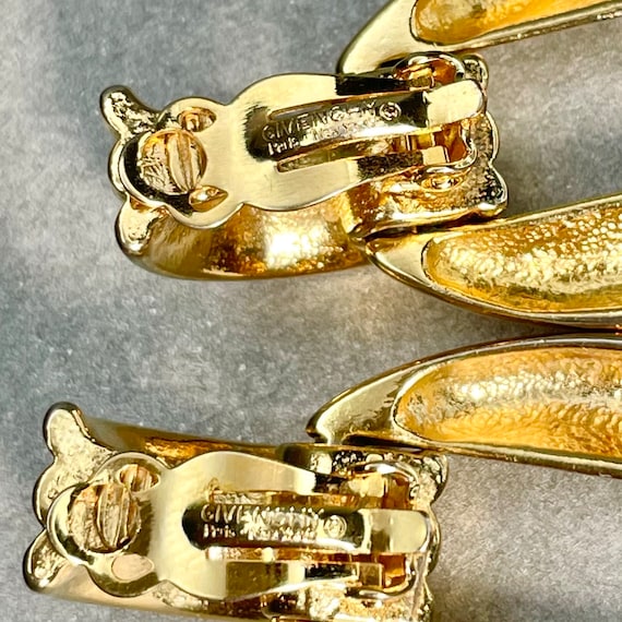 Vintage Givenchy Earrings Gold Tone Chunky Oval Hoop Gem