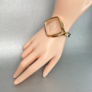 Vintage Glass Floral Cuff Bracelet, Gold Tone, Mid Century Modern Estate Jewelry, Gift for Her.