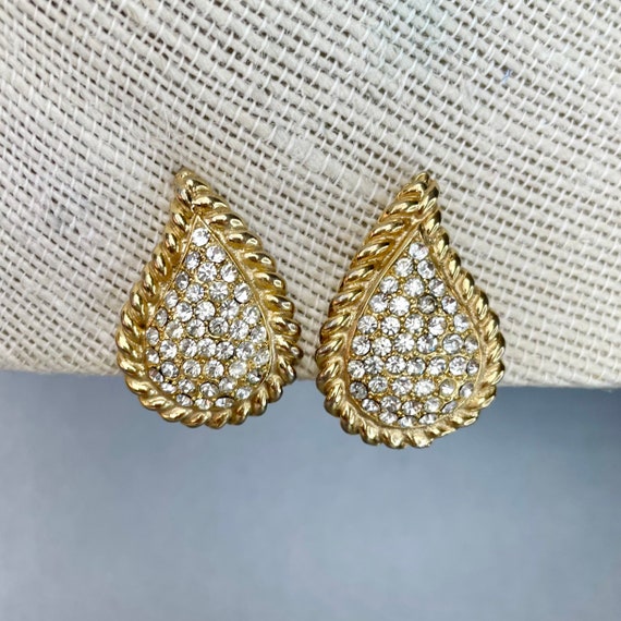 Vintage Mimi Di N Earrings: Gold Tone Rhinestone Clip Ons - Etsy display picture 2
