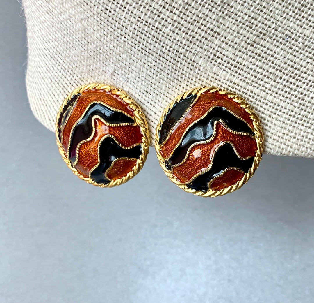 Boucles D'oreilles Vintage Gérard Yosca - Ton Or, Breloques Rustiques, Style Pendantes (PDSF 193€)