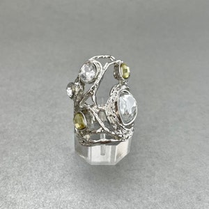 Vintage Silver Tone Rhinestone Ring: Weave Design, Size 7 3/4