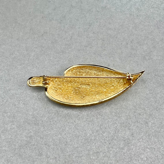 Vintage Christian Dior Leaf Brooch, Gold Tone Cle… - image 3