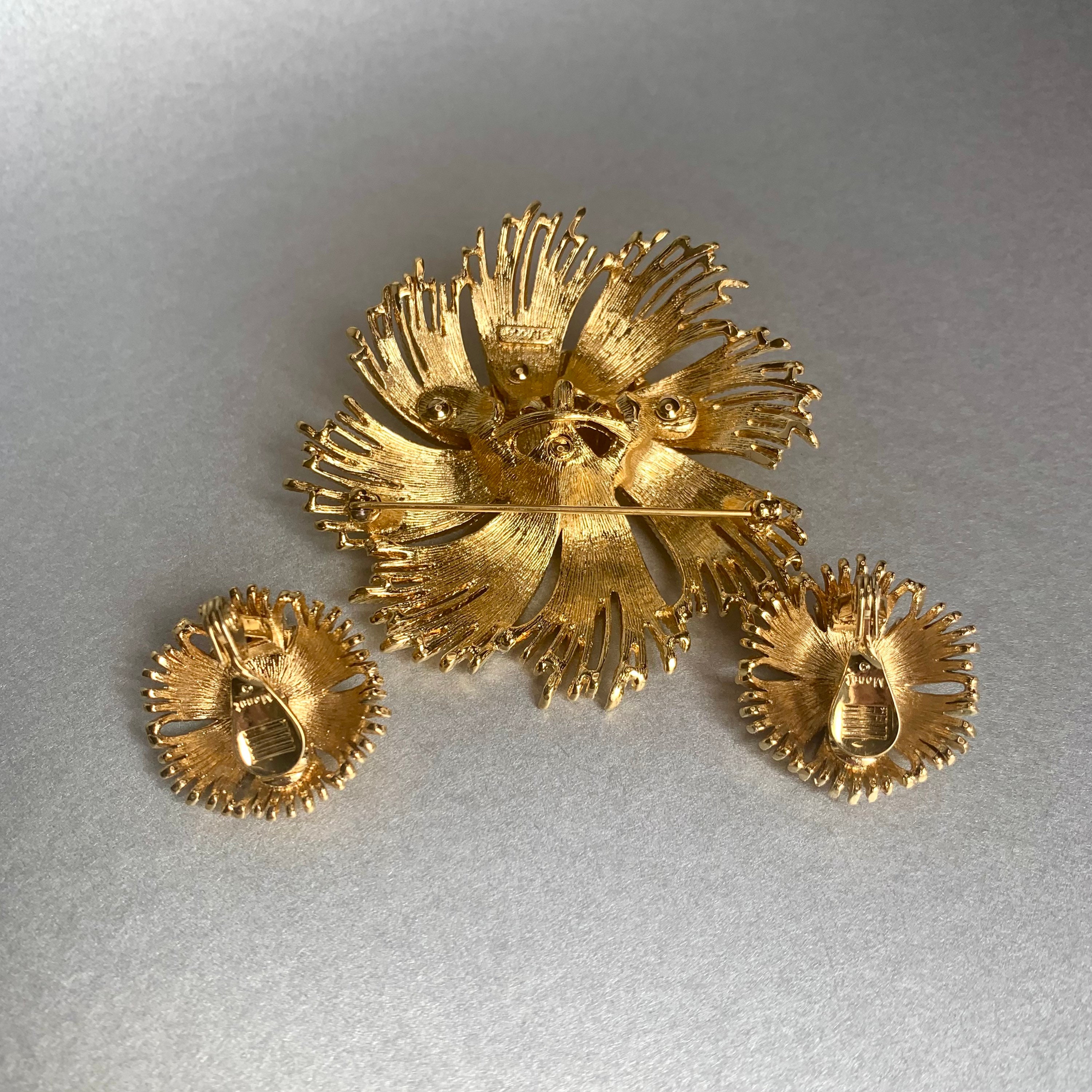 Vintage Monet Flower Cordelia Jewelry Set Gold Tone Large | Etsy
