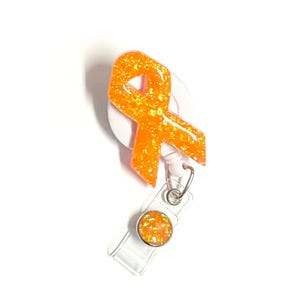 Orange Awareness Ribbon Badge Reel, Retractable Swivel Alligator Clip, Nurse Badge Reel