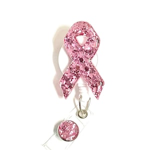 Pink Awareness Ribbon Badge Reel, Retractable Swivel Alligator Clip, Breast Cancer Awareness Badge Reel