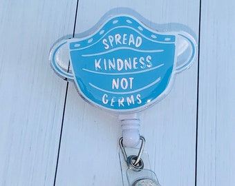 Spread Kindness Not Germs Medical Mask Badge Reel, Retractable Swivel Alligator Clip, Nurse Badge Reel