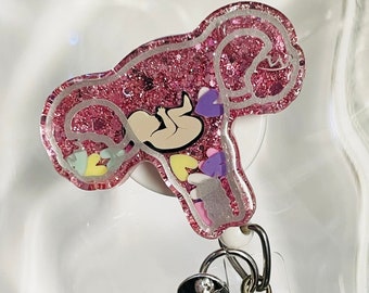 Uterus Shaker Badge Reel, Retractable Swivel Alligator Clip, Cute, Nurse Badge Reel, OBGYN, NICU, Pediatrics