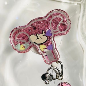 Uterus Shaker Badge Reel, Retractable Swivel Alligator Clip, Cute, Nurse Badge Reel, OBGYN, NICU, Pediatrics