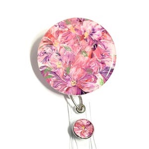 Abstract Floral Hand Painted Badge Reel, #2, One Of A Kind, Retractable Swivel Alligator Clip
