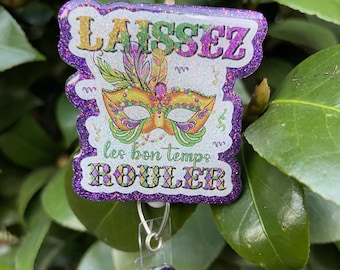 Mardi Gras Badge Reel, Retractable Alligator Clip