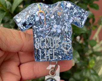 Scrub Life Badge Reel, Retractable Swivel Alligator Clip, Nurse, LPN, RN, PT, Pharmacy, Dental