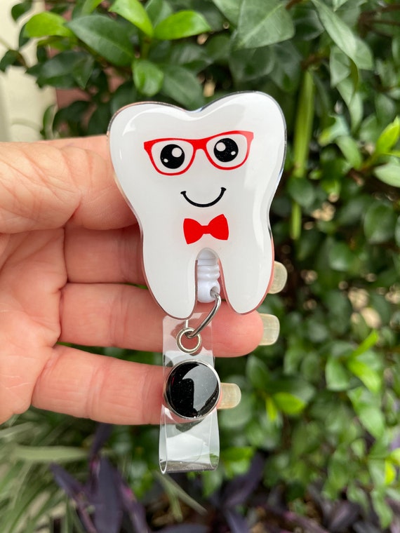 Tooth With Glasses Badge Reel, Red, Retractable Swivel Alligator Clip, Dental  Badge Reel, Cute Badge Reel 