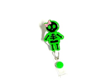 Glow in the Dark X-Ray Girl Badge Reel: Retractable Alligator Clip