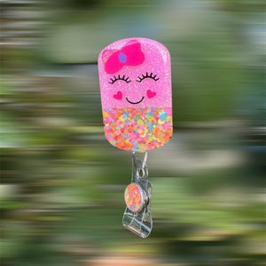 Happy Pill Badge Reel: 2”, Pink with Pink Bow, Retractable Swivel Alligator Clip, Nurse, Pharmacy image 7
