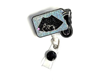 Ultrasound Dry Shaker Badge Reel, 2”, Retractable Swivel Alligator, No Liquid, Nurse, OBGYN, L&D