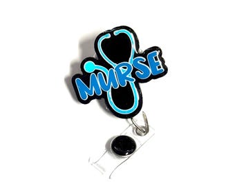 Funny Murse Badge Reel: Retractable Swivel Alligator Clip, 2”, Male Nurse, Gift