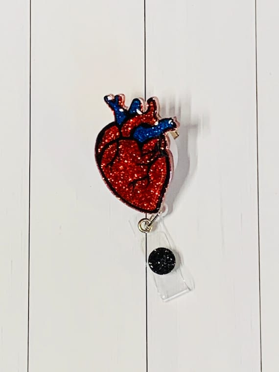 Anatomical Heart Badge Reel, Retractable Swivel Alligator Clip