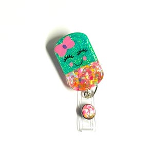 Happy Pill Badge Reel, Mint Green, 2”,  Retractable Swivel Alligator Clip, Nurse, Pharmacy