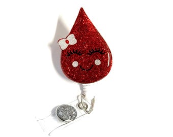 Blood Droplet Badge Reel, 2”,  Lab, Nurse, Medical, Phlebotomy, Healthcare