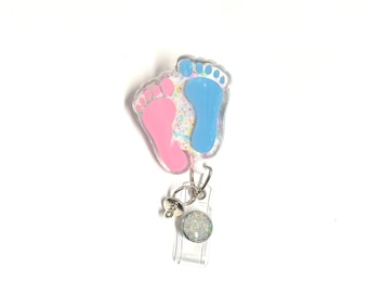 Baby Feet Badge Reel: Retractable Swivel Alligator Clip, 2”, OBGYN,  Nurse Gift