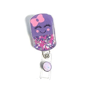 Purple Pill Shaker Badge Reel: Retractable Swivel Alligator Clip