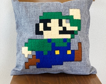 Handmade Cushion Cover Set | Super Mario | Pixel Art | Mario Party | Embroidery | Felt | Arts and Crafts | Home