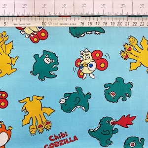 110cm x 100cm | Made in Japan | Godzilla | Super Hero | Anime | Dino | Dinosaur | Japanese Fabric Clothes | Crafting | Sewing | Vintage