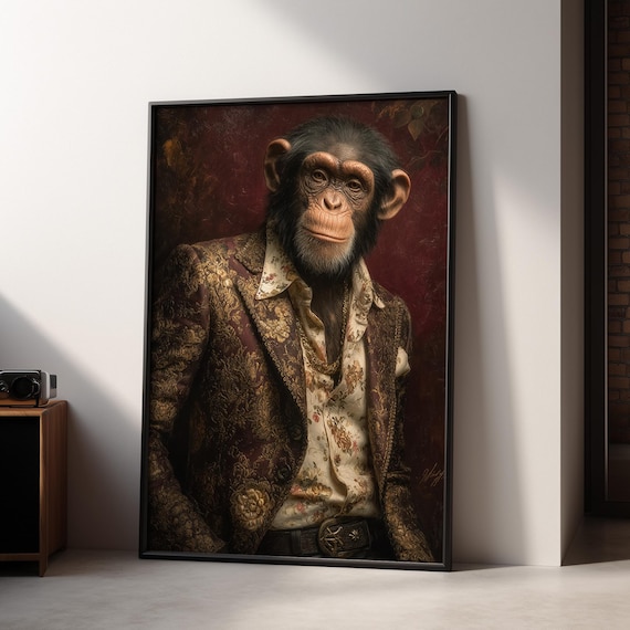 Monkey Wall Art, Chimp Print, Animals in Suits, Quirky Animal Print, Bathroom Wall Art, Funny Animal Print