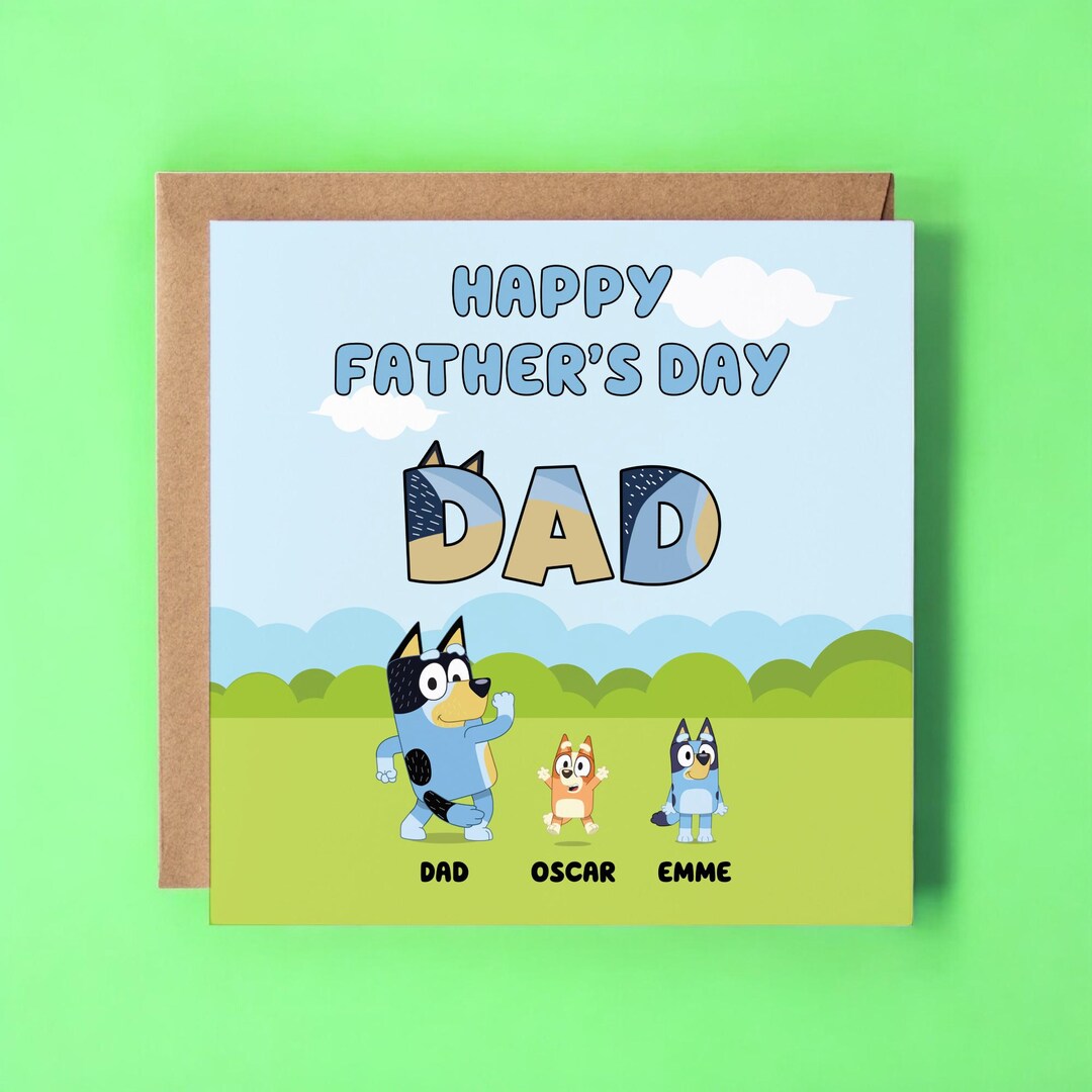 Personalised Bluey Father's Day Card - Custom Bluey Family Card for Dad ...