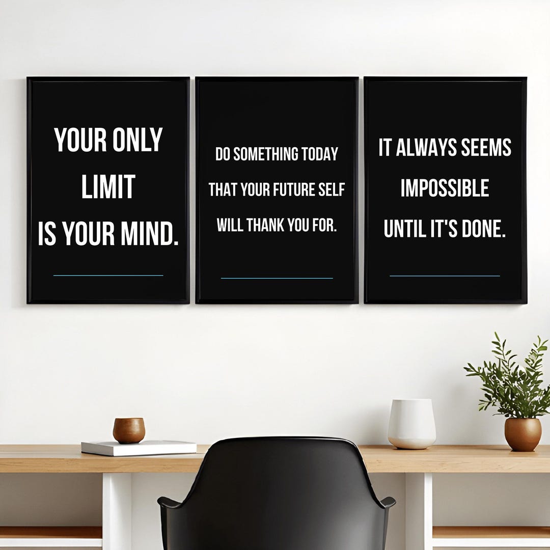 Motivational Print Set of 3, Inspirational Office Wall Art, Home Office ...