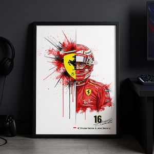 Charles Leclerc Ferrari F1 Wall Art Print – Formula 1 Racing Driver Poster, Motorsport Gift for Him, Ferrari Fan Gift, Racing Car Artwork