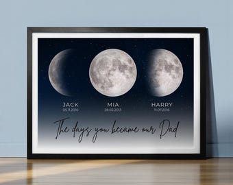 Fathers Day Moon Phase Print, Personalised Moon Phase Print, The Day You Became Our Dad, Custom Moon Phase, Gift For Dad PRINT ONLY