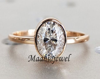 Ovale moissanietring, 1,40 kt witte solitaire, 14k geelgouden ring