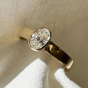 14K Solid Gold Ring 1.25 CT Oval Bezel Set Engagement Ring Diamond Wedding Ring Moissanite Engagement Ring Anniversary Promise Ring Gift Her
