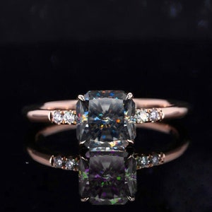 Gray Moissanite Ring, Grey Moissanite Engagement Ring, Radiant Cut Moissanite Ring, 14k Rose Gold moissanite Diamond Ring, Christmas Gift.
