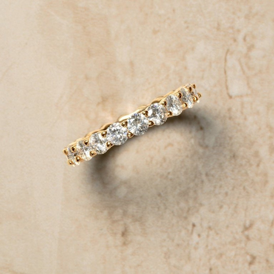 3mm Colorless Moissanite Full Eternity Band | 14k Yellow Gold Wedding ...