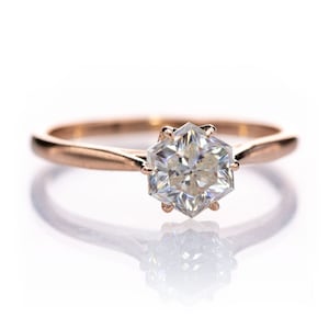 Hexagon Cut Moissanite Ring, Moissanite Unique Engagement Ring, Moissanite Solitaire Ring, 14k Solid Rose Gold Moissanite Ring, Gift For Her