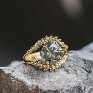 Gray Moissanite Engagement Ring, Grey Moissanite Ring, Round Cut 1.40 CT Gray Moissanite Engagement Ring, Moissanite Vintage Ring For Women.
