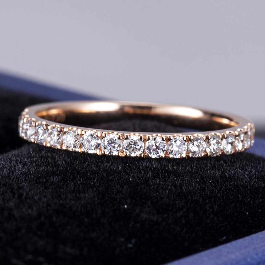Lab Grown Diamond Half Eternity Ring, 14K Solid Gold Stacking Wedding ...