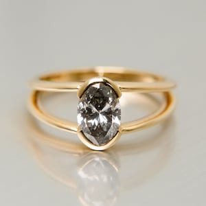 Oval Cut Moissanite Ring Oval Cut Engagement Ring Grey Moissanite Ring Gray Moissanite Ring Oval Cut Grey Moissanite Ring Christmas Gift Her