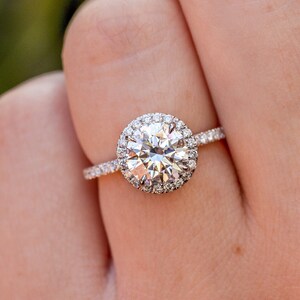 Moissanite Halo Engagement Ring, Round Cut 1.75 CT White Colorless Moissanite Engagement Ring, Moissanite Wedding Ring, Moissanite Rings.