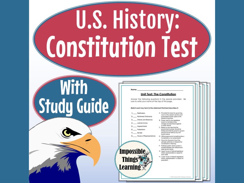 U.S. History Constitution Test: Fully Editable Assessment With Study ...