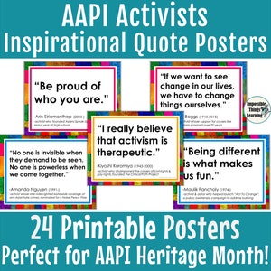 AAPI Heritage Month Posters for the Classroom with Inspirational Quotes from Asian American and Pacific Islander Activists, Bulletin Board