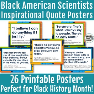 Black History Month Posters with Inspirational Quotes from Famous Black Scientists & STEM Leaders, Science Classroom Decor, Bulletin Board