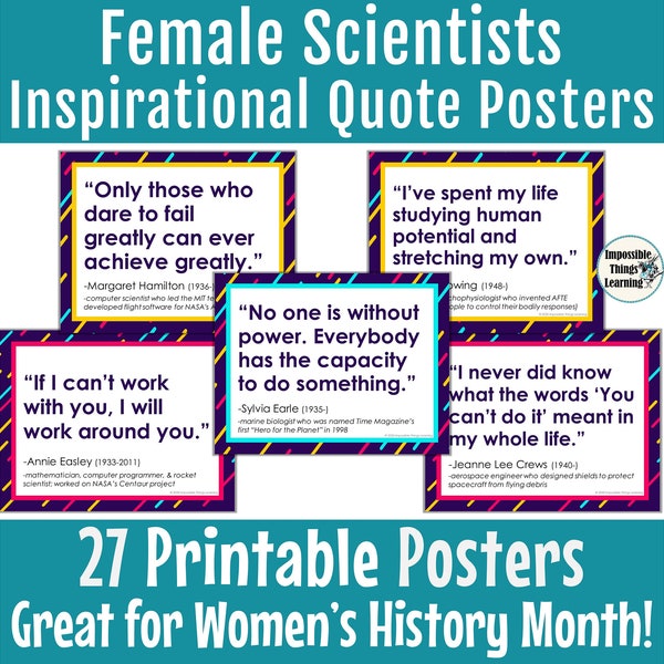 Women’s History Month Posters for Science Classroom with Inspirational Quotes from Famous Female Scientists and STEM Leaders, Bulletin Board