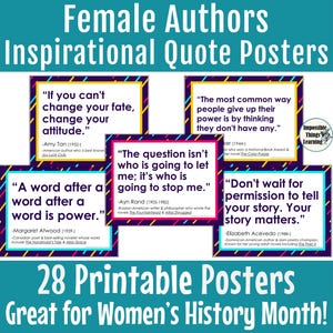 Women&#39;s History Month Posters for the English Classroom with Inspirational Quotes from Famous Female Authors, Printable Bulletin Board Ideas